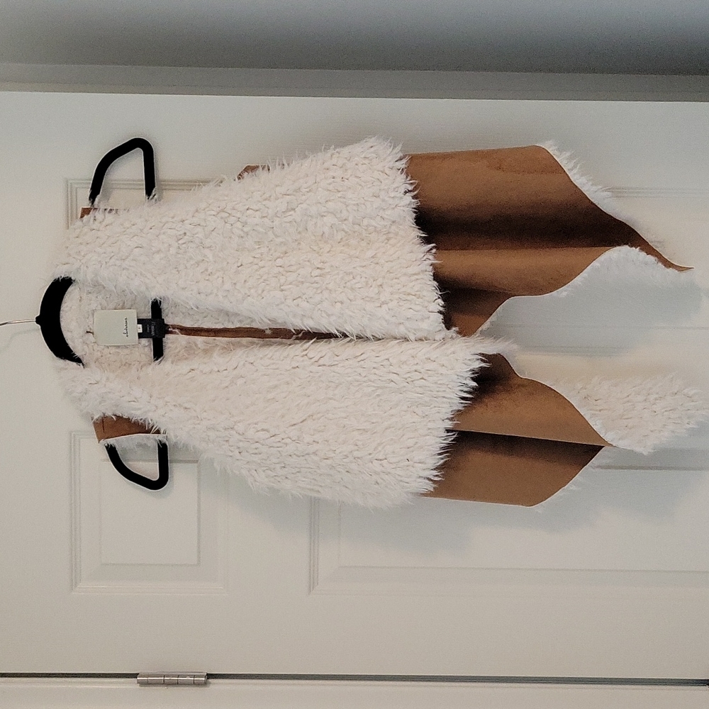 Faux Suede Vest with Synthetic Shearling